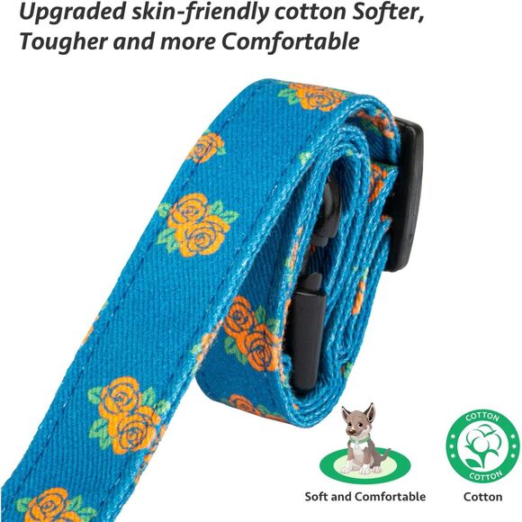 Cotton Handmade Dog Collar Blue Rose with Pendant for Girl Boy Dogs Collars S - Picture 2 of 3